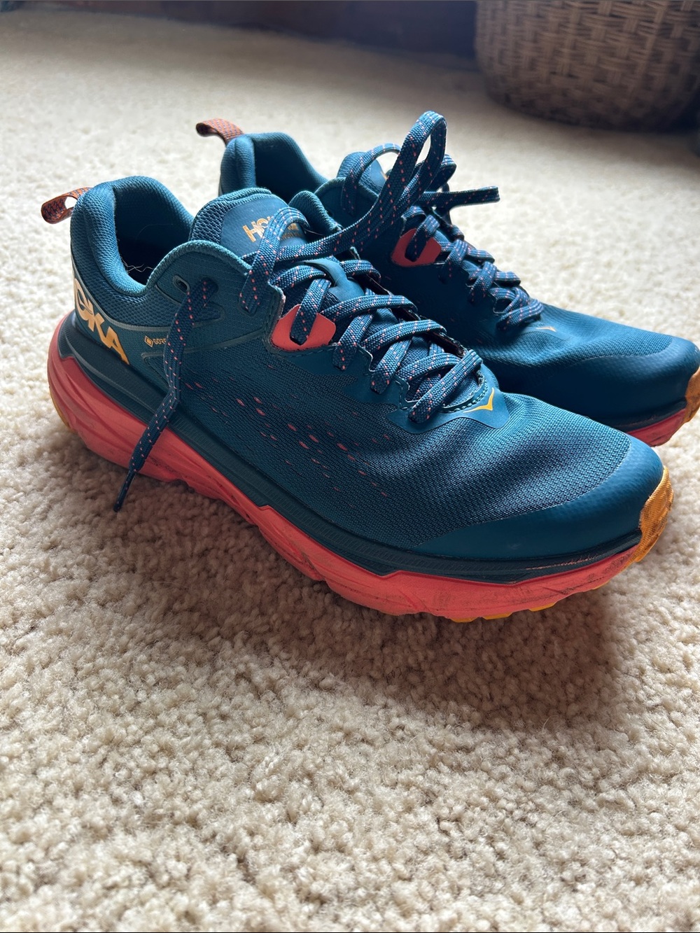 Hoka Women’s Running Shoes - Teal with Coral and Yellow Accents